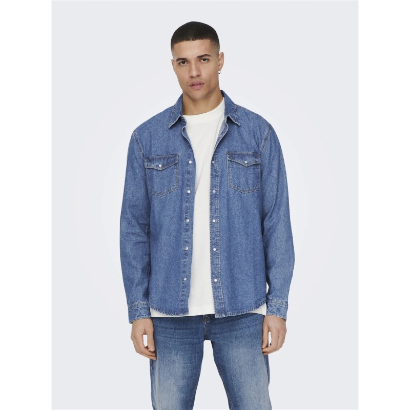 ONLY & SONS Bane Denim Skjorte - Medium Blue Denim