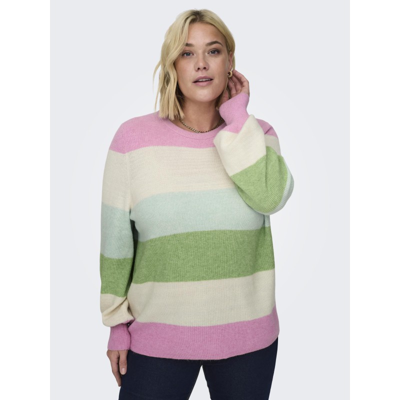 ONLY CARMAKOMA Stribet Strik Pullover - Begonia Pink