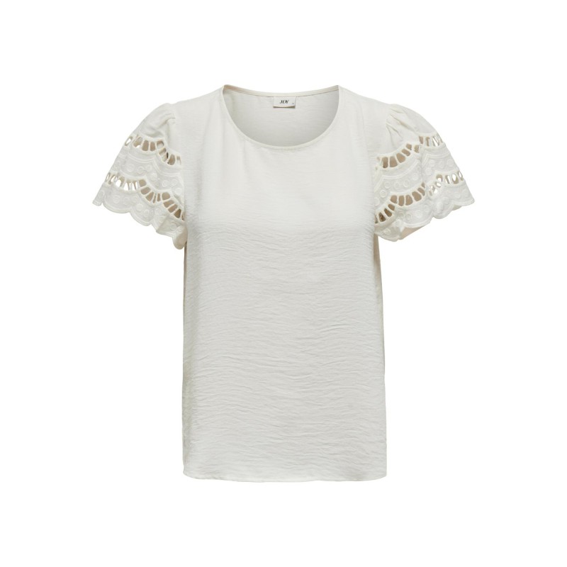 JDY Hannah S/S Lace Top Vævet - Cloud Dancer