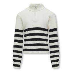 KIDS ONLY Franca Half Zip Langærmet Stripe Knt - Cloud Dancer