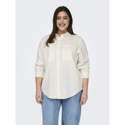 ONLY CARMAKOMA L/S Hør Skjorte - Cloud Dancer