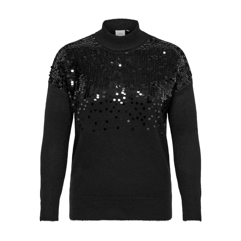 ONLY CARMAKOMA Alba Langærmet Sequins High Neck Knt - Sort