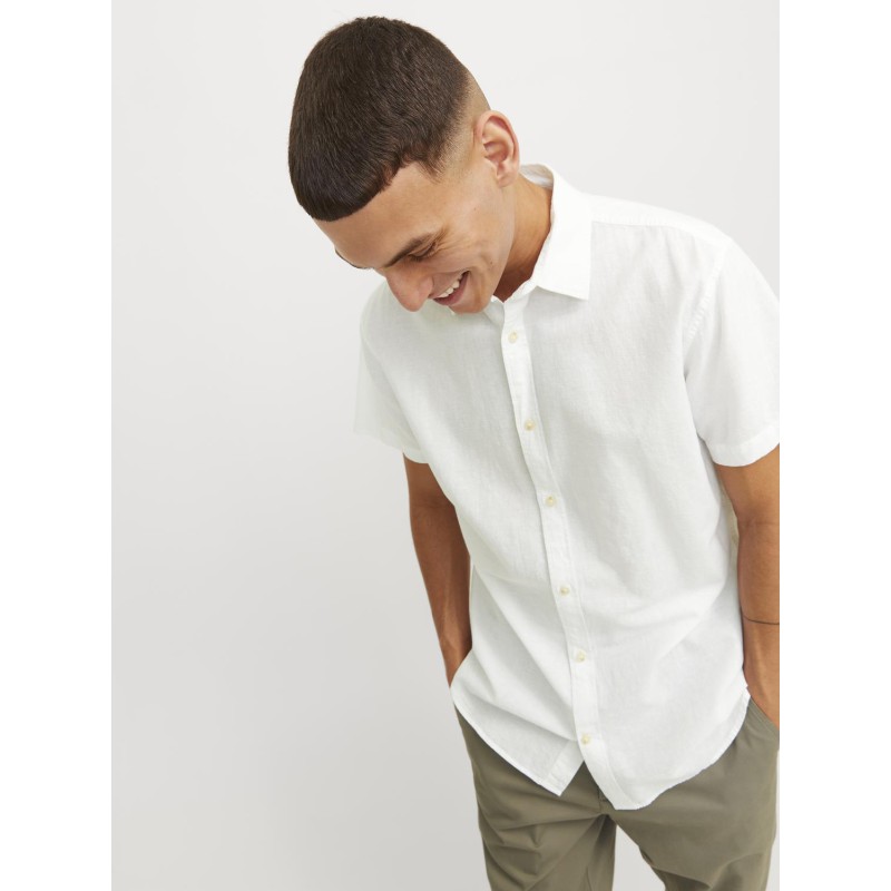 JACK & JONES Esummer Linen Blend Shirt Kortærmet Sn - Hvid