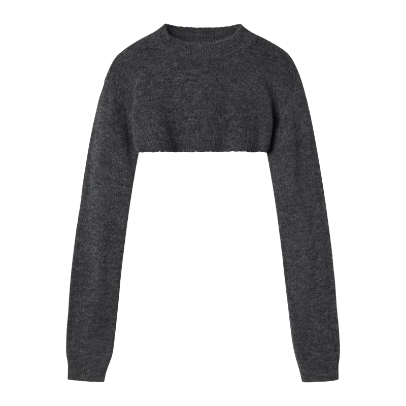 LMTD Lodet Langærmet Knit Shrug - Dark Grey Melange