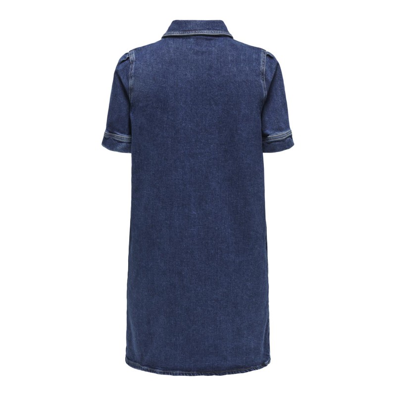 ONLY Capri S/S But Pocket Denim Kjole Cro - Dark Blue Denim