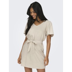 JDY Say S/S Hør Bell Kjole - Oatmeal