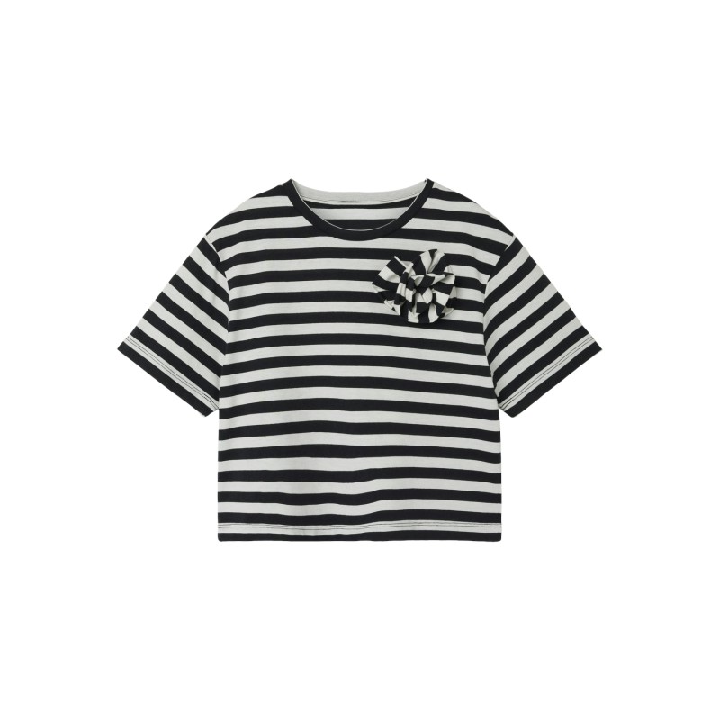 NAME IT Kids Hofia Kort Stribet Top - Black Oyster