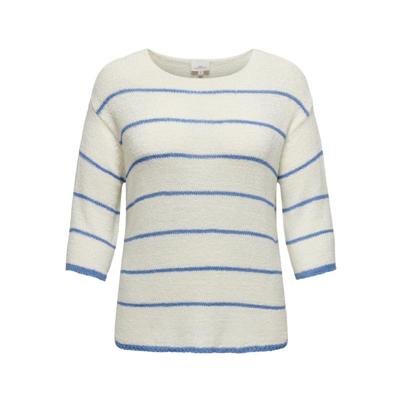 ONLY CARMAKOMA Geena 3/4 Stripe V-Neck Knt - Cloud Dancer