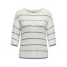 ONLY CARMAKOMA Geena 3/4 Stribet Pullover - Cloud Dancer/Azur Blue