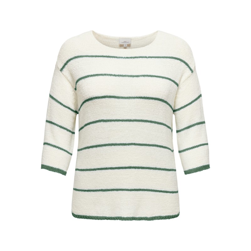 ONLY CARMAKOMA Geena 3/4 Stripe V-Neck Knt - Cloud Dancer