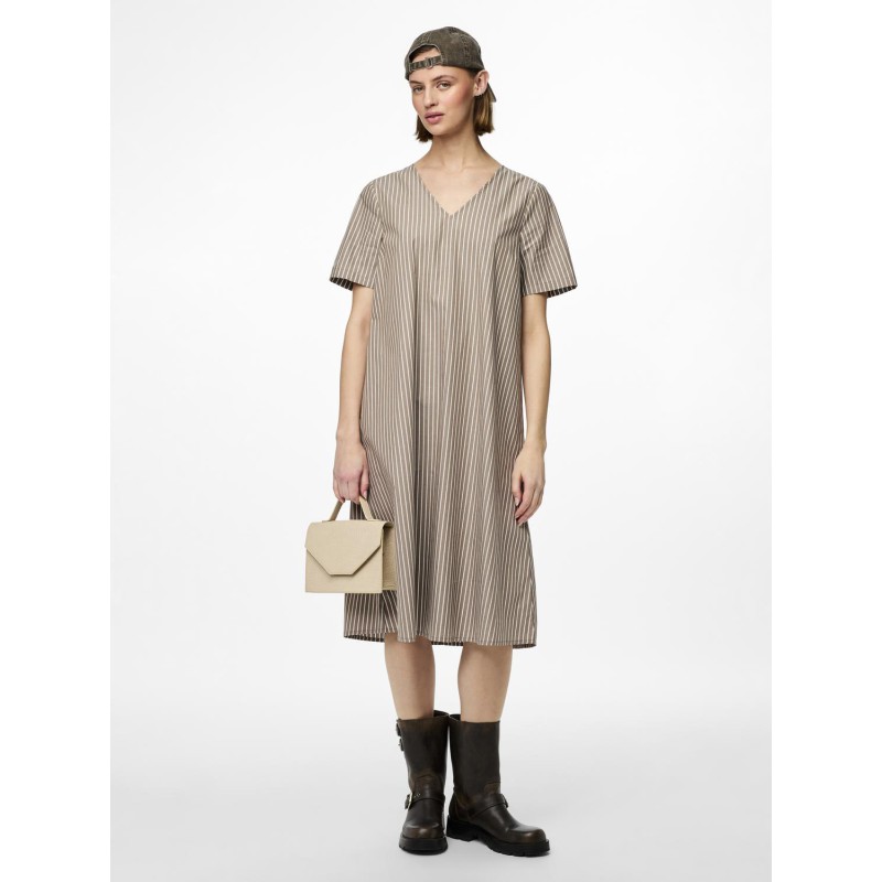 PIECES Pcpenny Kortærmet V-Neck Midi Kjole Camp Mm - Fossil