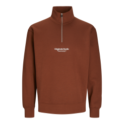 JACK & JONES Jorvesterbro Sweat Quarter Zip Hn - Brandy Brown