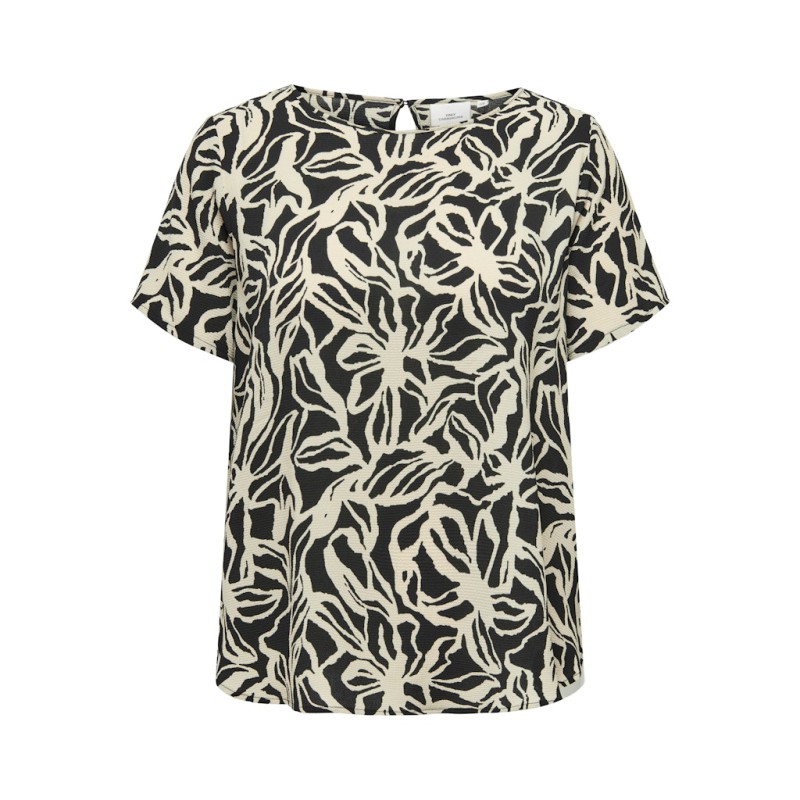 ONLY CARMAKOMA Vica S/S Top - Black/Bloom