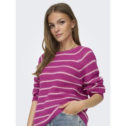 JDY Ellen L/S Ragla Strik Stribet Pullover - Rose Violet