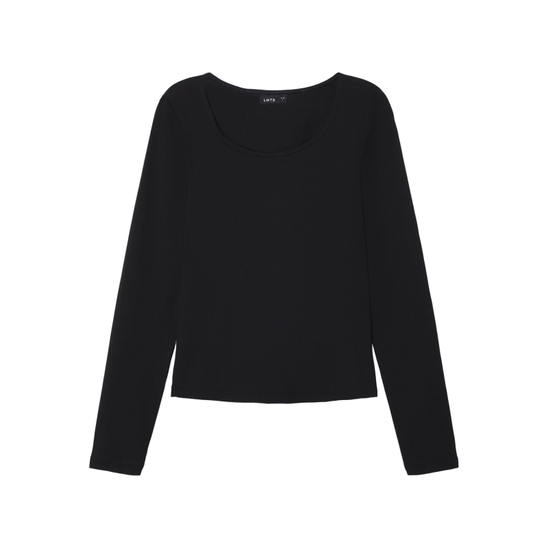 LMTD Nove Langærmet Deep O-Neck Kort Top - Sort