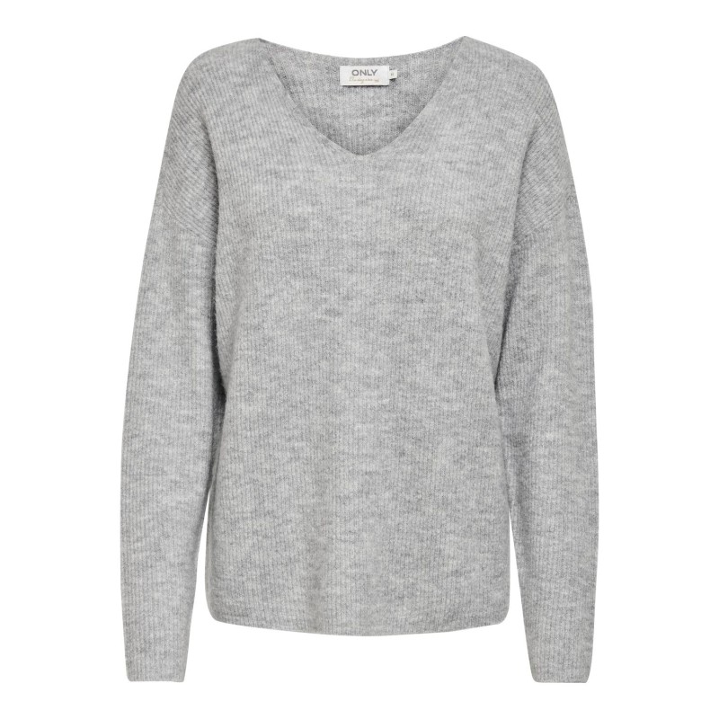 ONLY Camilla V-Neck Langærmet Pullover Knt - Light Grey Melange