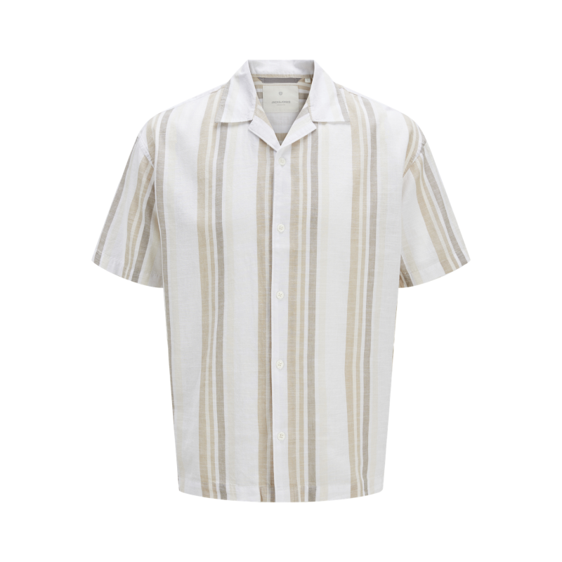 JACK & JONES PLUS Ccsummer Stripe Resort Hør Skjorte - Travertine