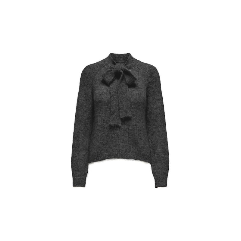 JDY Zoey Life Strik Pullover Med Sløjfe - Dark Grey Melange