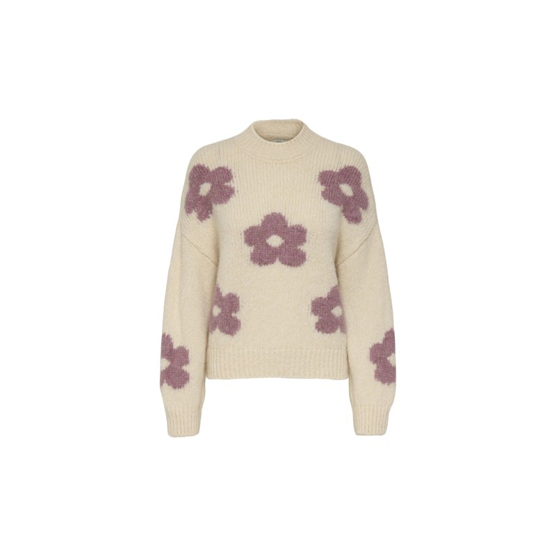 JDY Kilian Flower Pullover Strik - Cloud Dancer