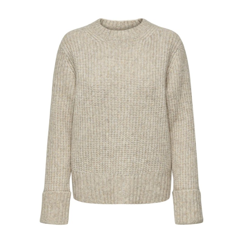 JDY Silja Langærmet O-Neck Kort Pullover Knt - Oatmeal