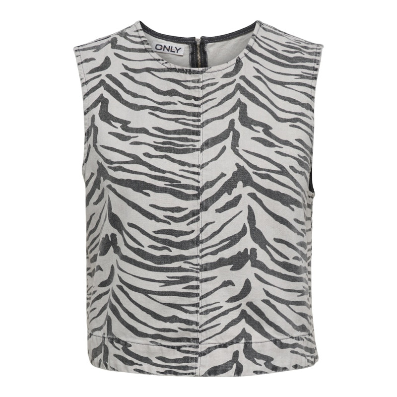 ONLY Dorsi Zebra Denim Top - Light Grey Denim