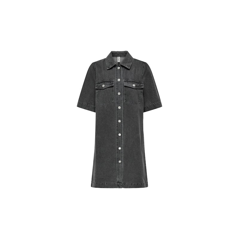 ONLY Belle S/S Button Kjole Denim - Washed Black