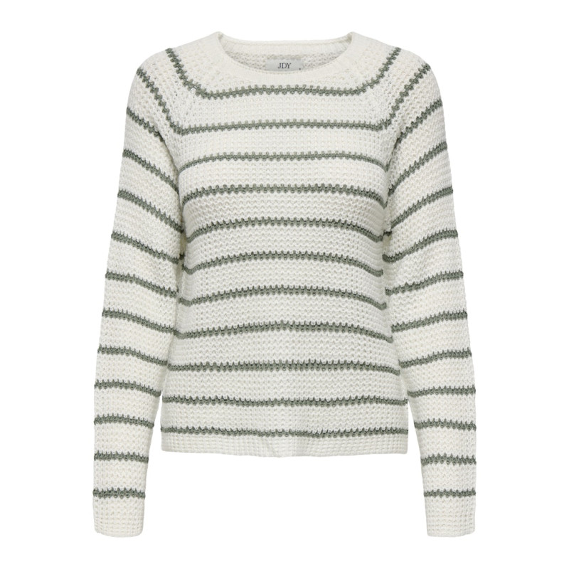 JDY Ellen L/S Raglan Strik Stribet Pullover - Cloud Dancer / Sea Spray