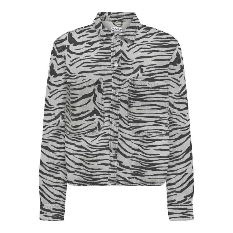 ONLY Cassie Zebra Denim Skjorte - Light Grey Denim