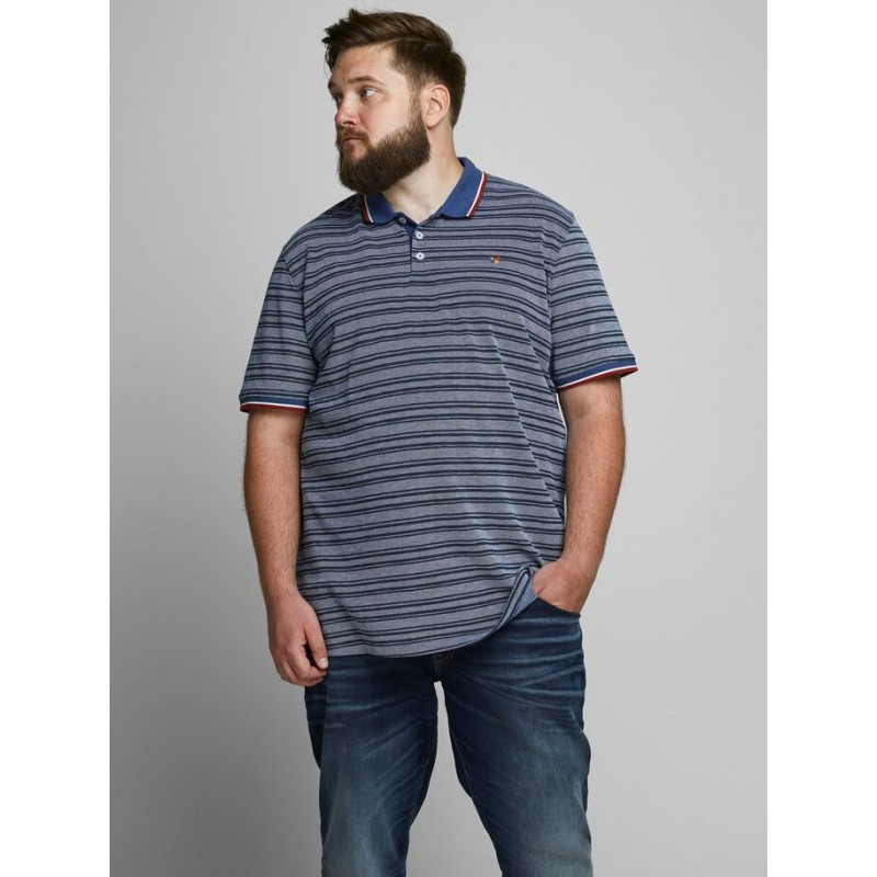 JACK & JONES Plus kortærmet polo - Striber - Medium Blue Denim