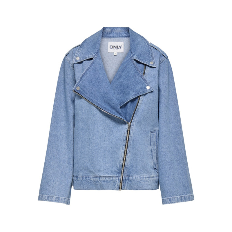 ONLY  Johanna Oversized Biker Jakke I Denim - Light Blue Denim