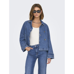 ONLY April Kort Denim Trenchcoat - Medium Blue Denim
