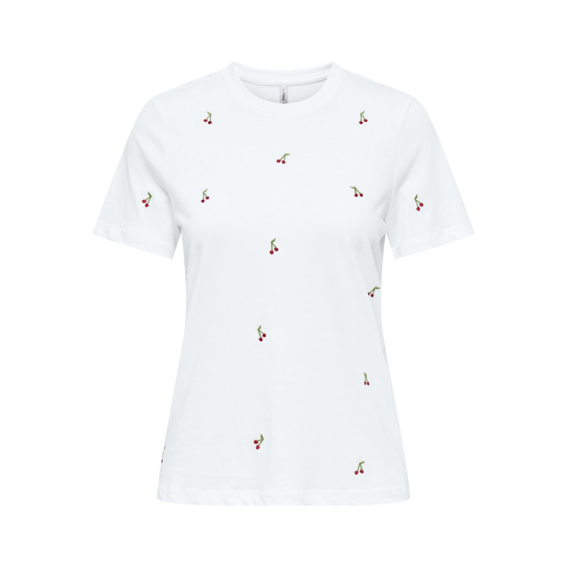 ONLY Ketty Life T-Shirt - Bright White / Kirsebær