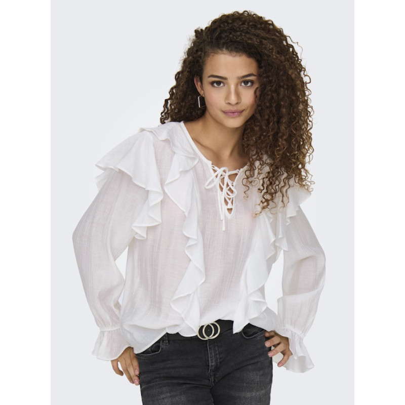 JDY Beth Frill Bluse - Cloud Dancer