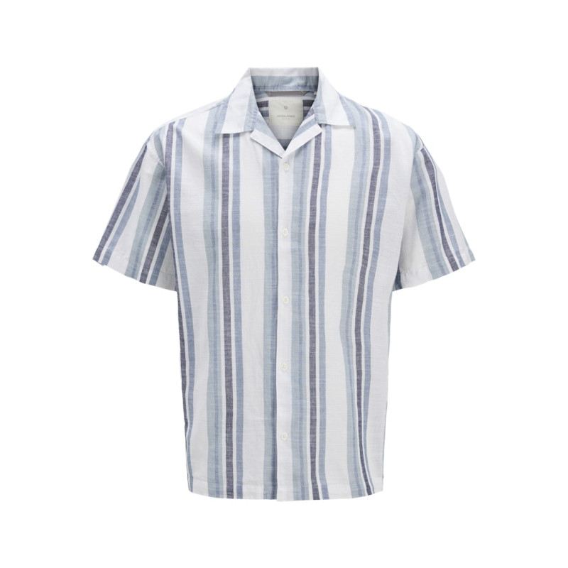 JACK & JONES PLUS Ccsummer Stripe Resort Hør Skjorte - Ashley Blue