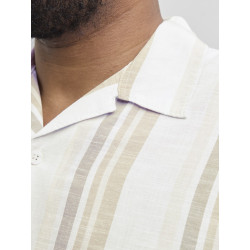 JACK & JONES PLUS Ccsummer Stripe Resort Hør Skjorte - Travertine