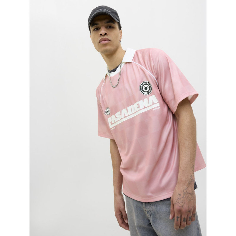 JACK & JONES CORE Retreat Mesh Polo - Pink Icing / Grey Flannel