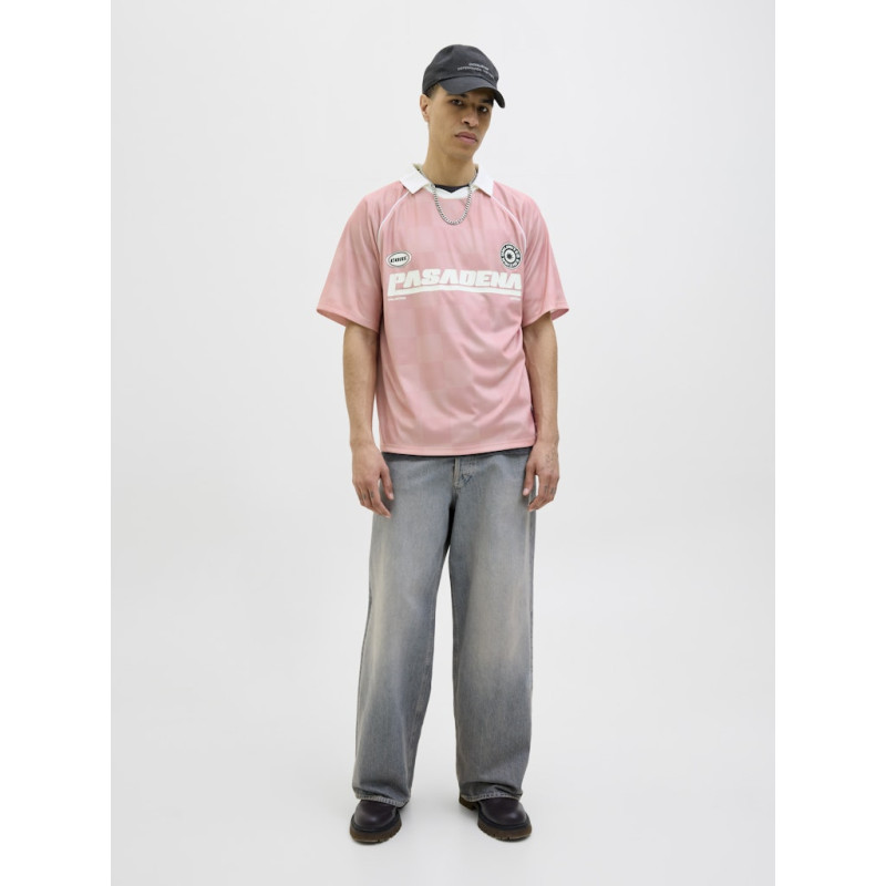JACK & JONES CORE Retreat Mesh Polo - Pink Icing / Grey Flannel