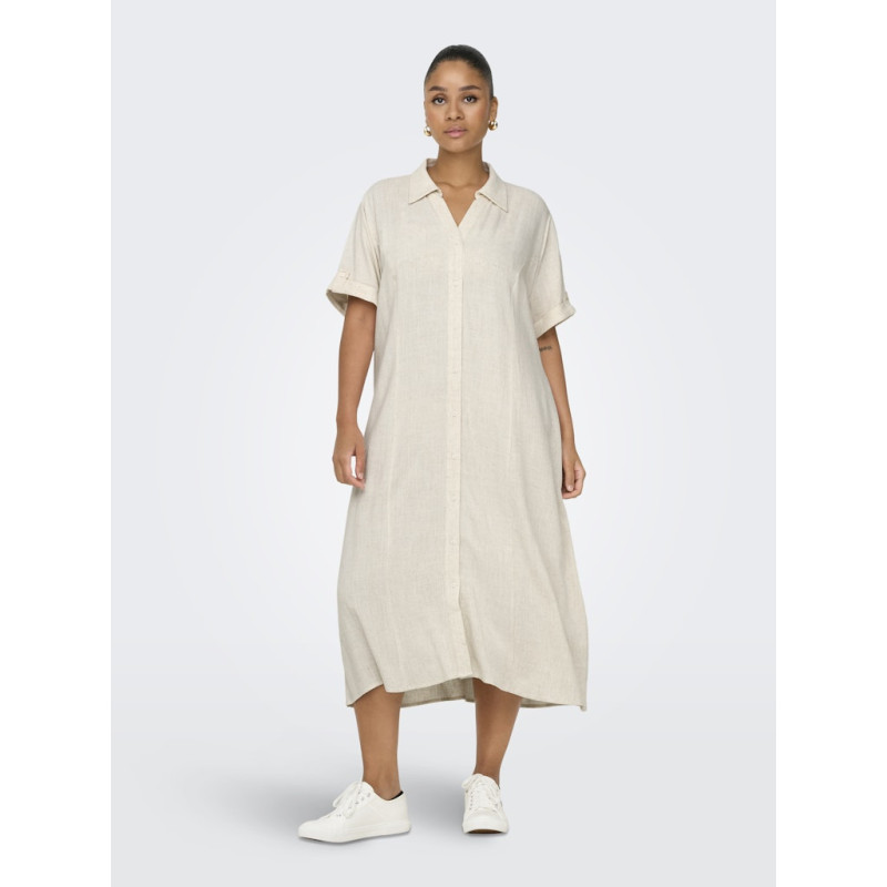 ONLY CARMAKOMA Siesta S/S Midaxi Hør Kjole - Moonbeam ONLY CARMAKOMA Siesta S/S Midaxi Hør Kjole - Moonbeam