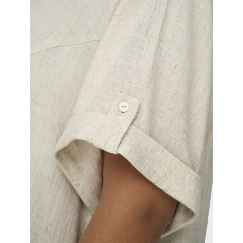 ONLY CARMAKOMA Siesta S/S Midaxi Hør Kjole - Moonbeam ONLY CARMAKOMA Siesta S/S Midaxi Hør Kjole - Moonbeam