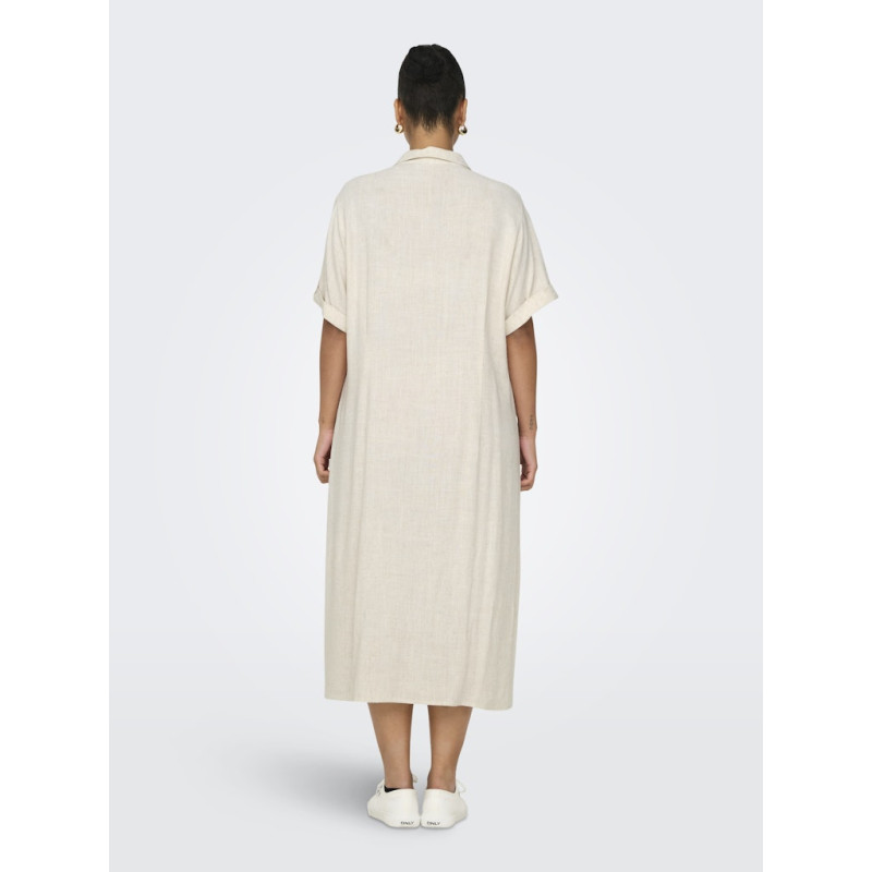 ONLY CARMAKOMA Siesta S/S Midaxi Hør Kjole - Moonbeam ONLY CARMAKOMA Siesta S/S Midaxi Hør Kjole - Moonbeam