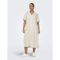 ONLY CARMAKOMA Siesta S/S Midaxi Hør Kjole - Moonbeam ONLY CARMAKOMA Siesta S/S Midaxi Hør Kjole - Moonbeam