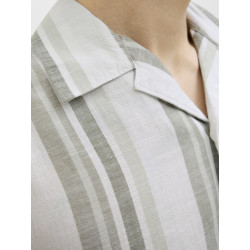JACK & JONES PREMIUM Summer Stribet Resort S/S Hør Skjorte - Vetiver