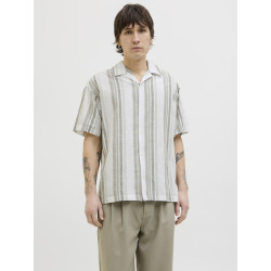 JACK & JONES PREMIUM Summer Stribet Resort S/S Hør Skjorte - Vetiver