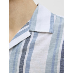 JACK & JONES PREMIUM Summer Stribet Resort S/S Hør Skjorte - Ashley Blue
