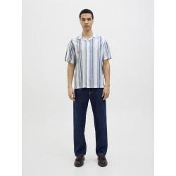 JACK & JONES PREMIUM Summer Stribet Resort S/S Hør Skjorte - Ashley Blue