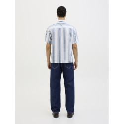 JACK & JONES PREMIUM Summer Stribet Resort S/S Hør Skjorte - Ashley Blue