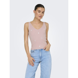 JDY Nanna S/L Broderet Top - Chalk Pink / Cloud Dancer Heart