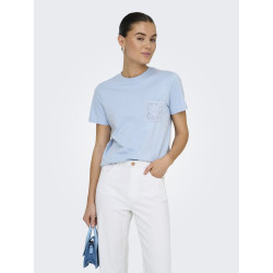 JDY Selma S/S T-shirt Med Hæklet Lomme - Soft Chambray