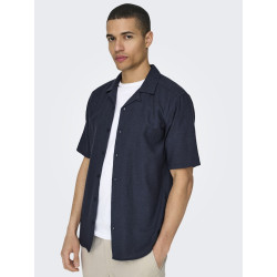 ONLY & SONS Caiden S/S Hør Skjorte - Night Sky