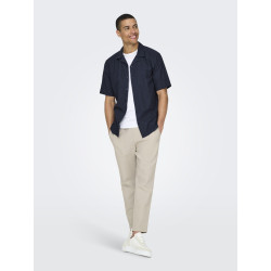 ONLY & SONS Caiden S/S Hør Skjorte - Night Sky